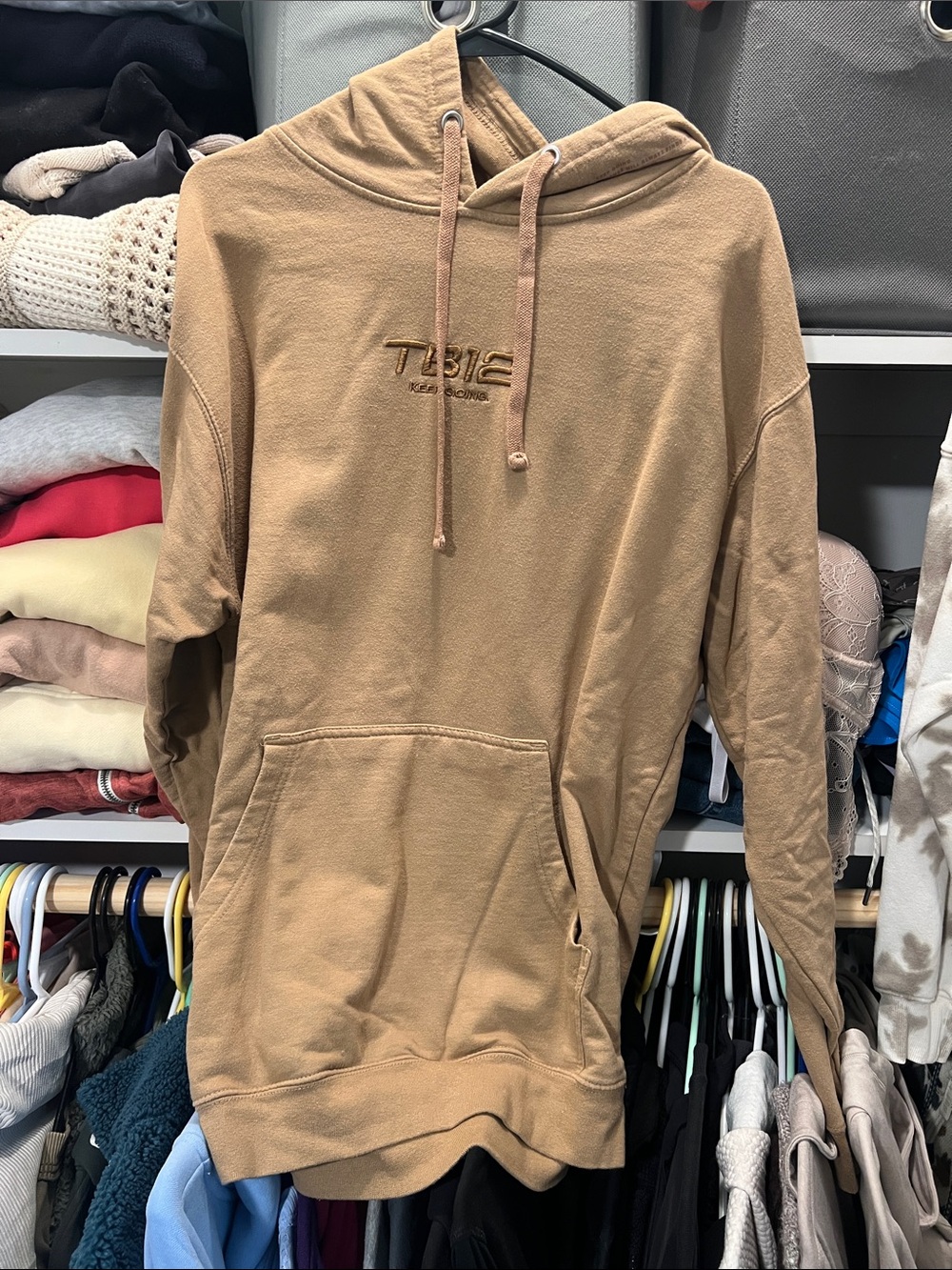 Men's Tan Zip-Up Hoodie with Minimal Embroidered Logo